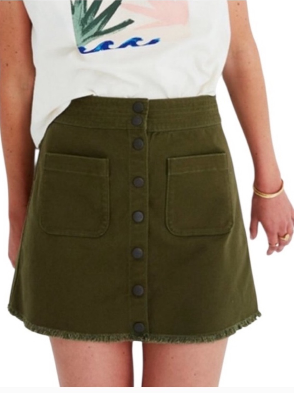 Madewell Olive Green Button-Front Mini Skirt